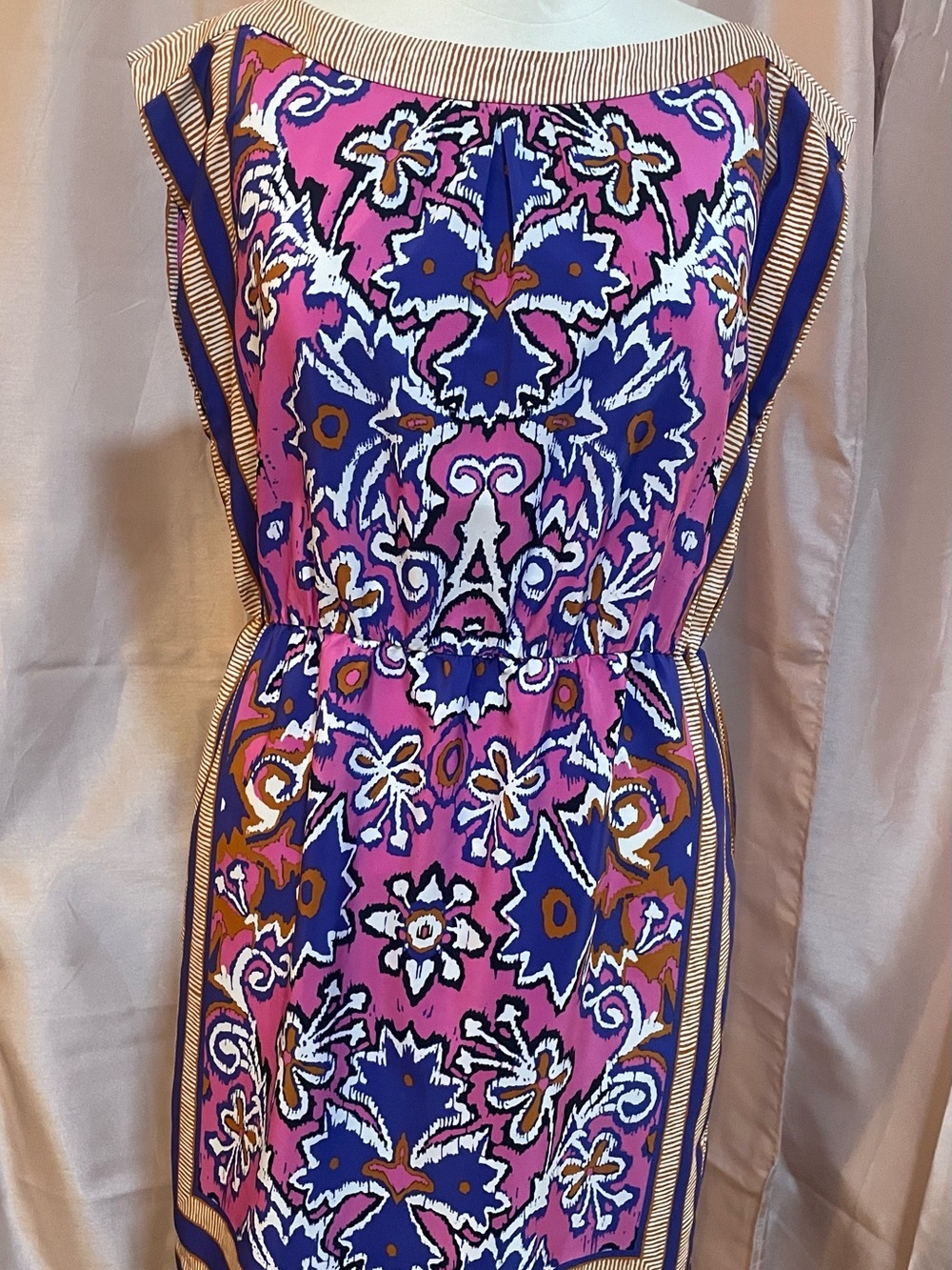 LOFT Pink and Navy Floral-Print Midi Dress